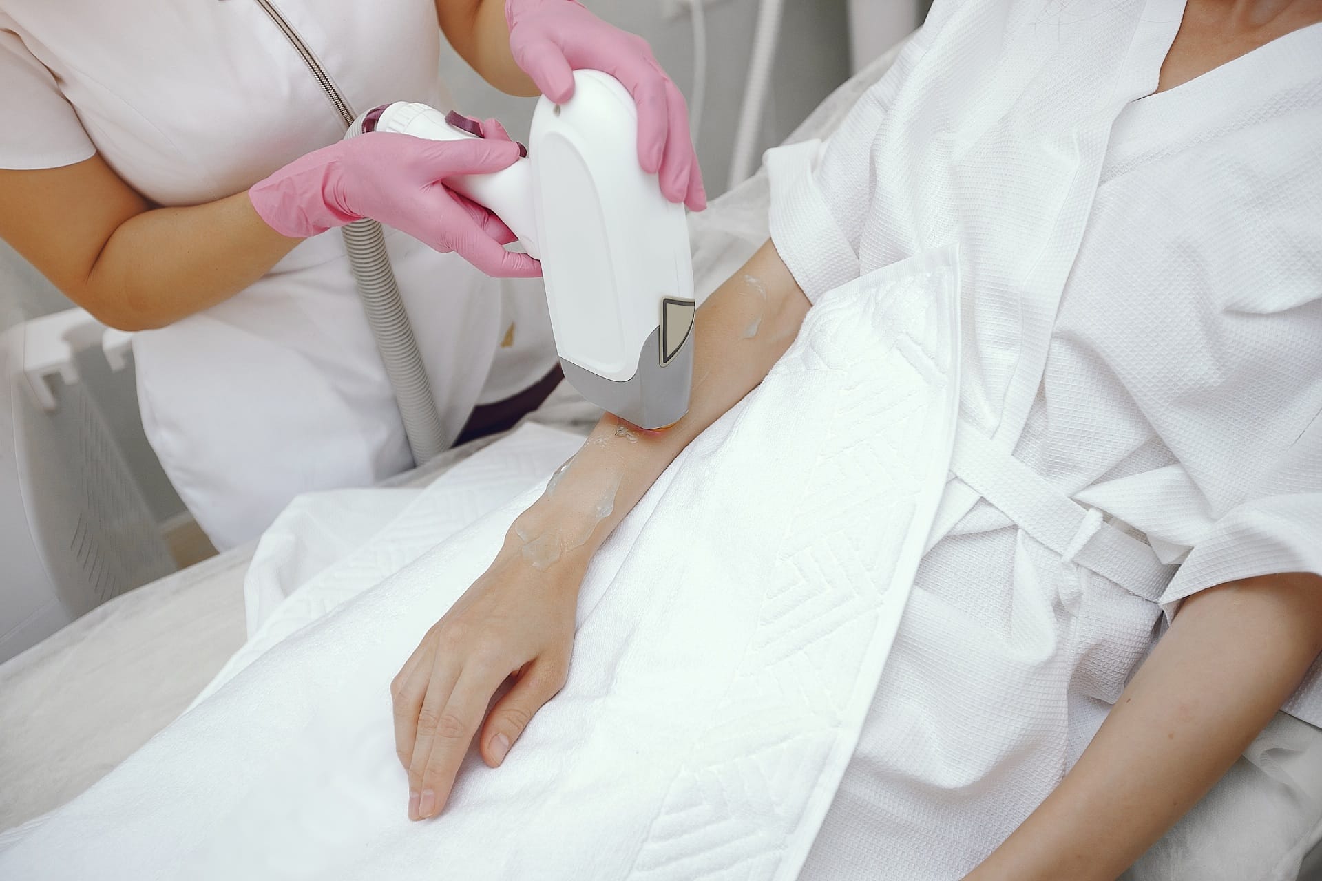 Woman in cosmetology studio on laser hair removal